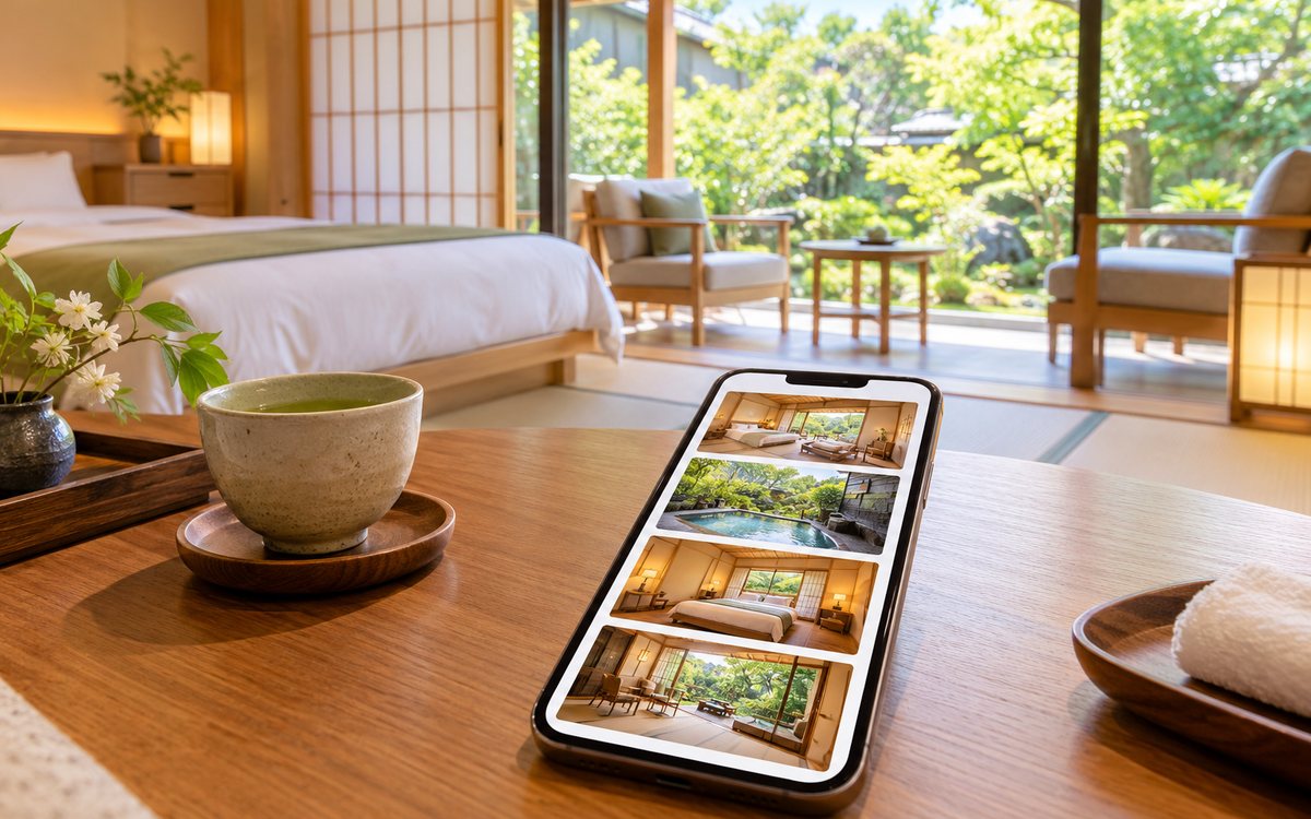 旅館の客室と料金表のイメージ