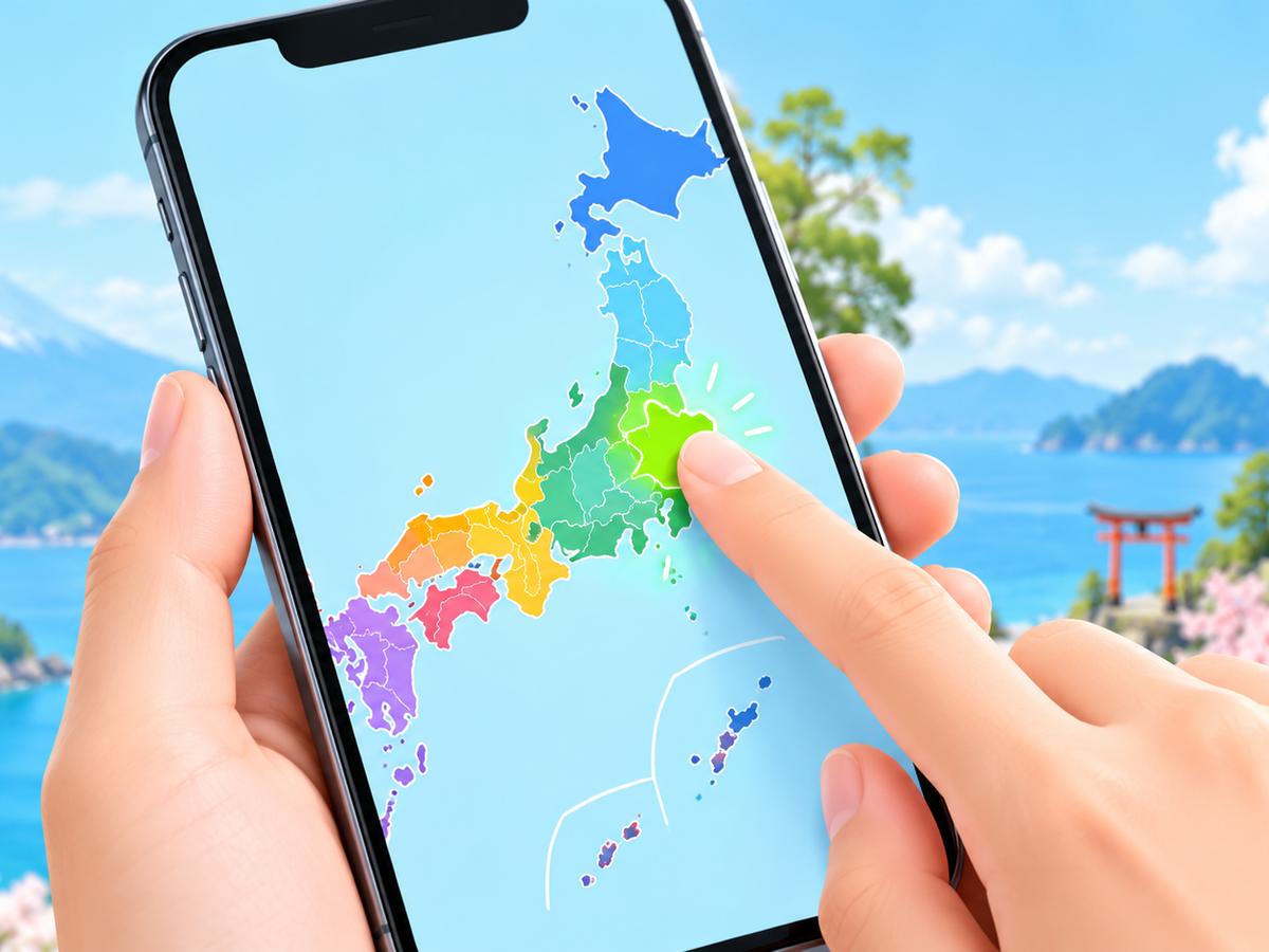 日本地図から都道府県を選ぶイラスト